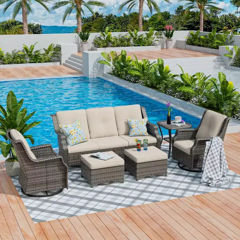 UPTIOT 6-Pieces Wicker Outdoor Patio Furniture Set Rattan Chair Wicker Set