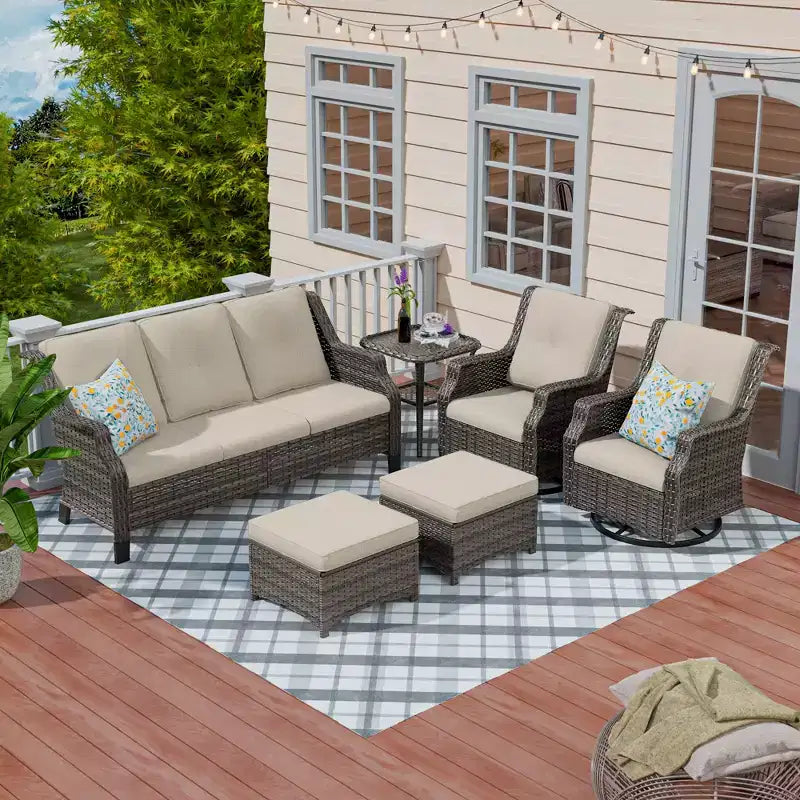 UPTIOT 6-Pieces Wicker Outdoor Patio Furniture Set Rattan Chair Wicker Set