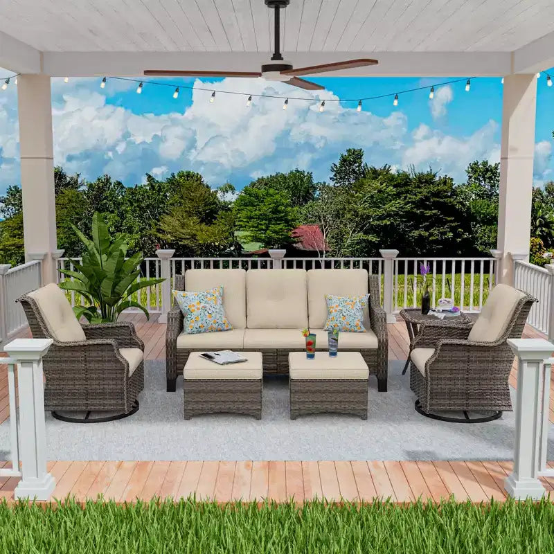 UPTIOT 6-Pieces Wicker Outdoor Patio Furniture Set Rattan Chair Wicker Set