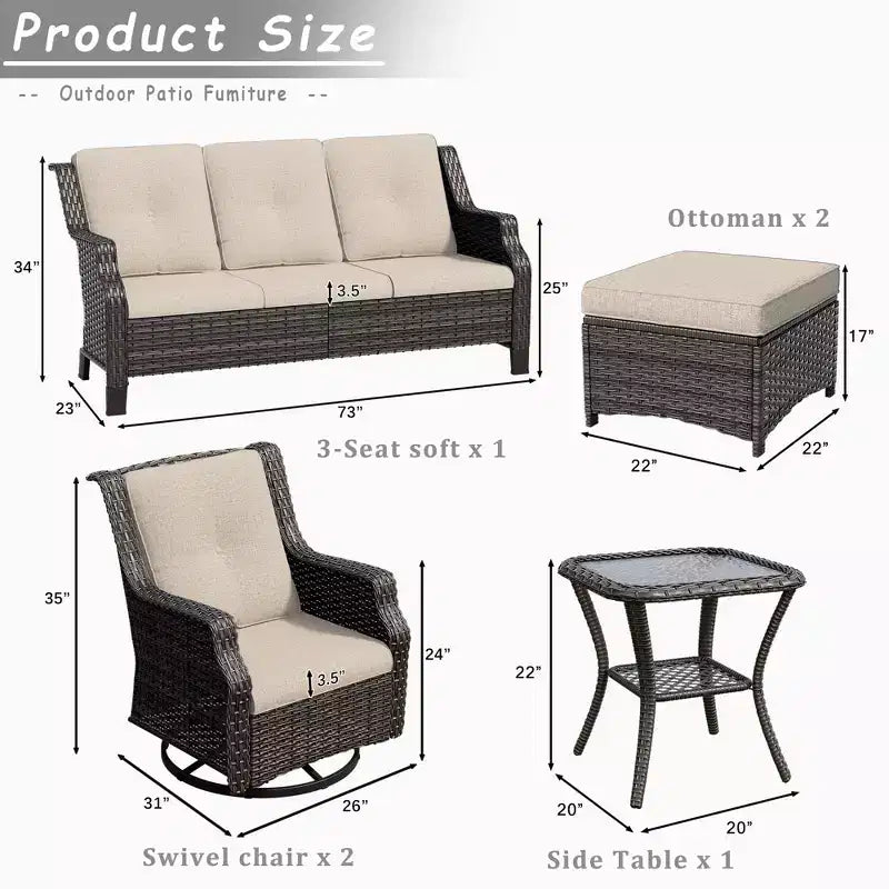 UPTIOT 6-Pieces Wicker Outdoor Patio Furniture Set Rattan Chair Wicker Set