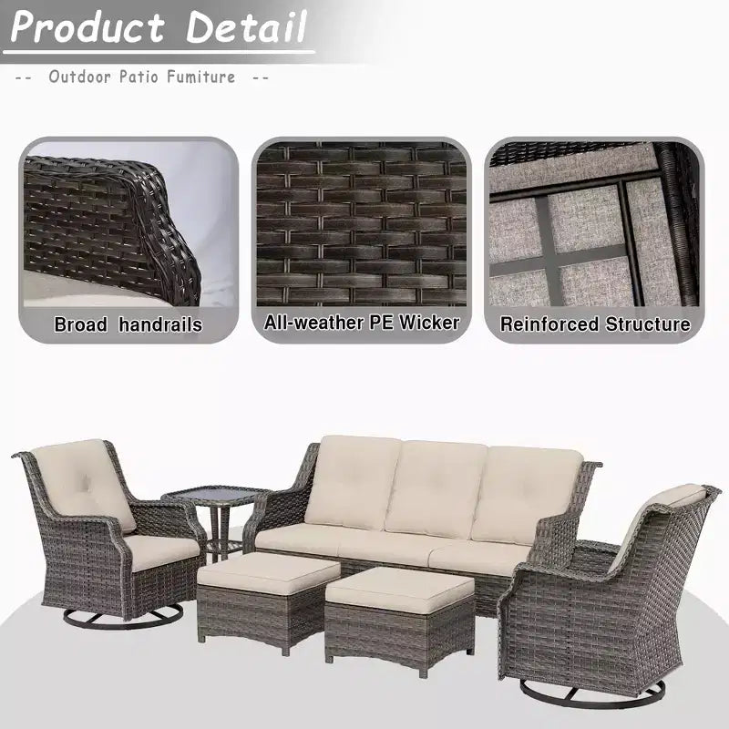 UPTIOT 6-Pieces Wicker Outdoor Patio Furniture Set Rattan Chair Wicker Set