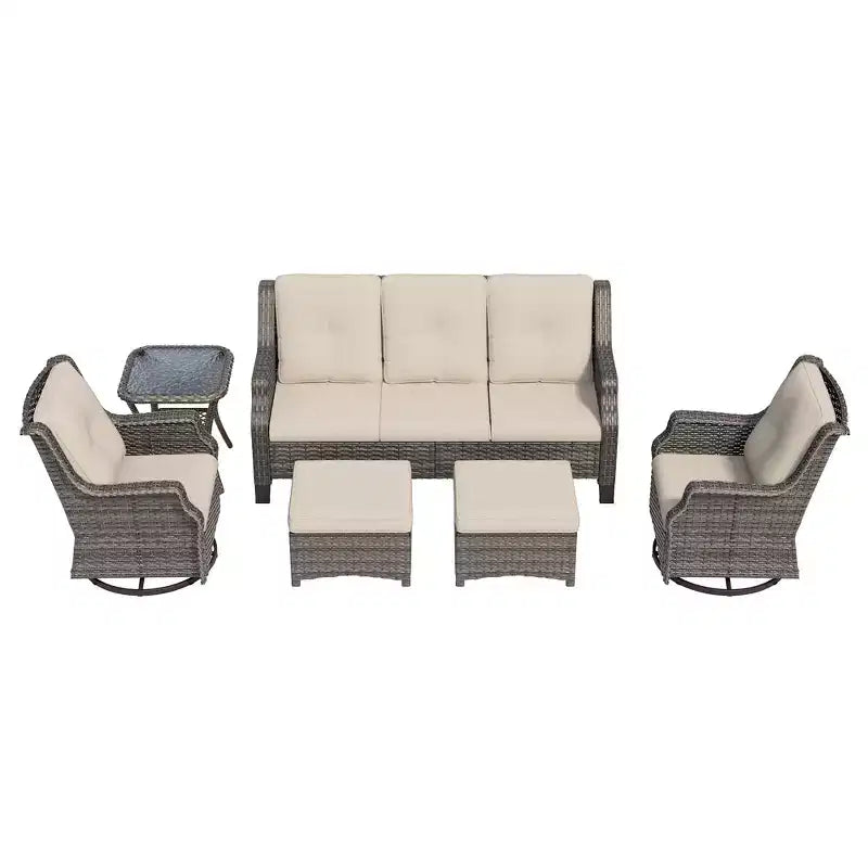 UPTIOT 6-Pieces Wicker Outdoor Patio Furniture Set Rattan Chair Wicker Set