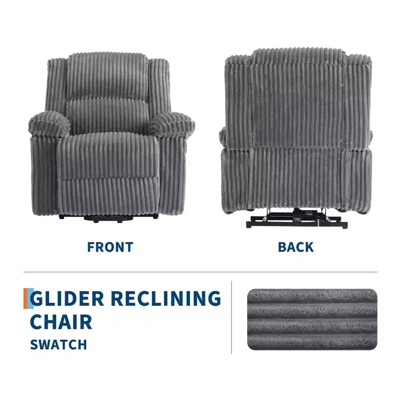 Corduroy Recliner Chair, Manual Recliner Sofa with Handle, Pillow Top Arms, Thick Padding, Side Pocket, 400Lbs Capacity, Adjustable Recliner