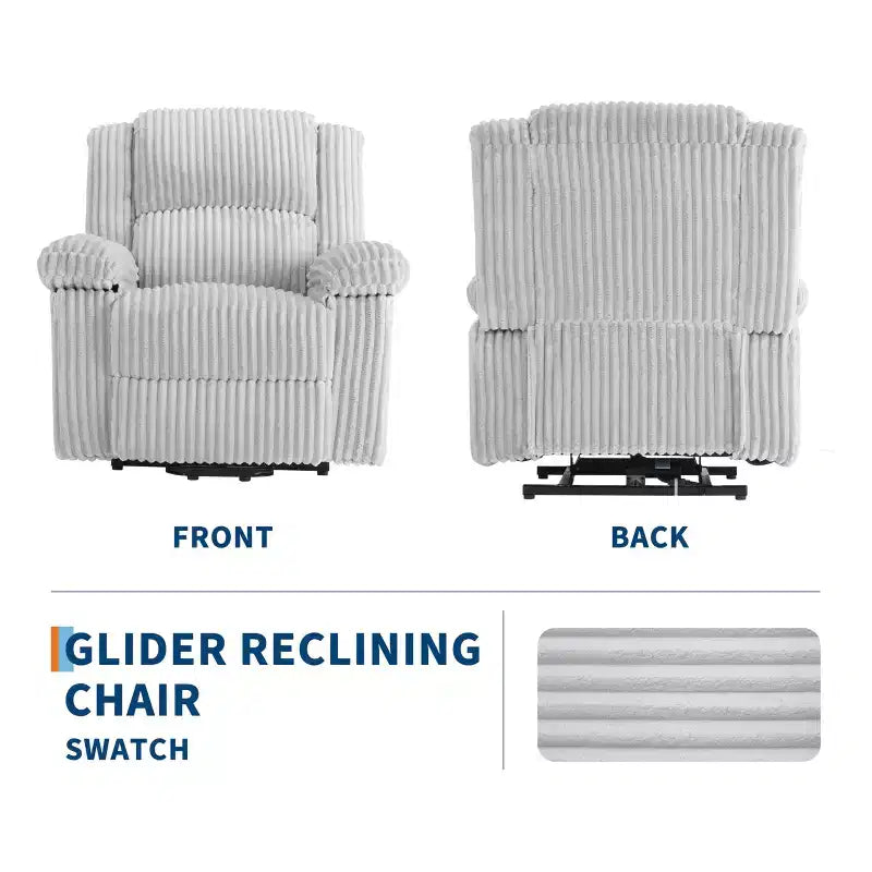 Corduroy Recliner Chair, Manual Recliner Sofa with Handle, Pillow Top Arms, Thick Padding, Side Pocket, 400Lbs Capacity, Adjustable Recliner
