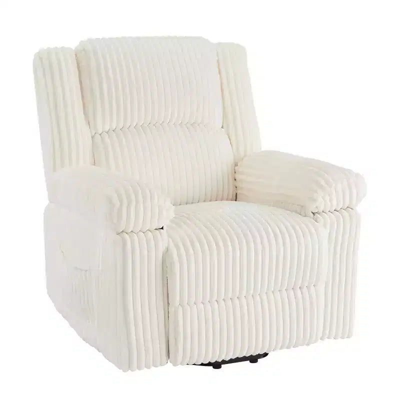 Corduroy Recliner Chair, Manual Recliner Sofa with Handle, Pillow Top Arms, Thick Padding, Side Pocket, 400Lbs Capacity, Adjustable Recliner