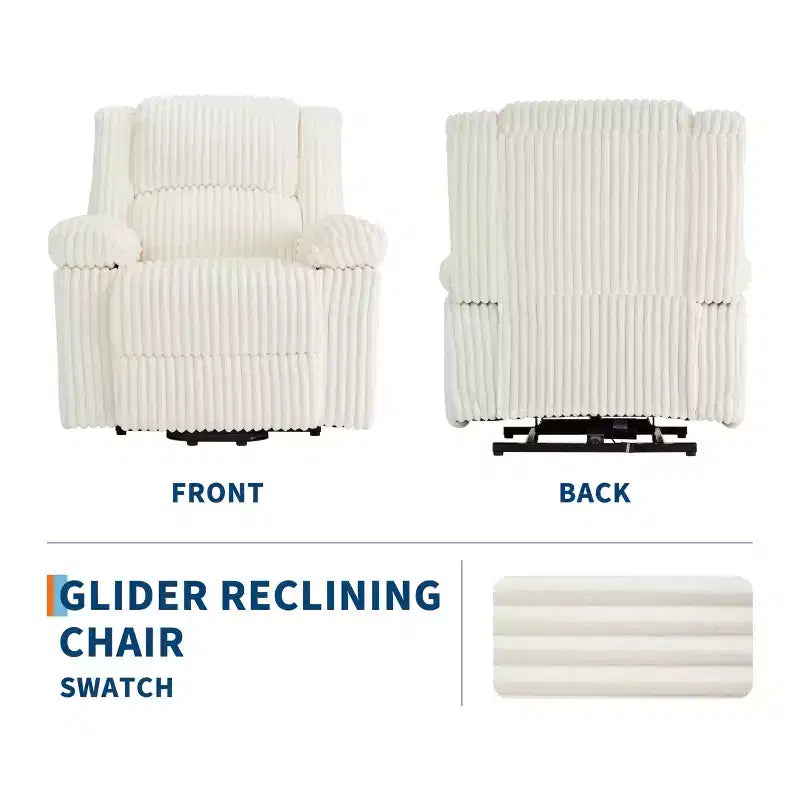 Corduroy Recliner Chair, Manual Recliner Sofa with Handle, Pillow Top Arms, Thick Padding, Side Pocket, 400Lbs Capacity, Adjustable Recliner