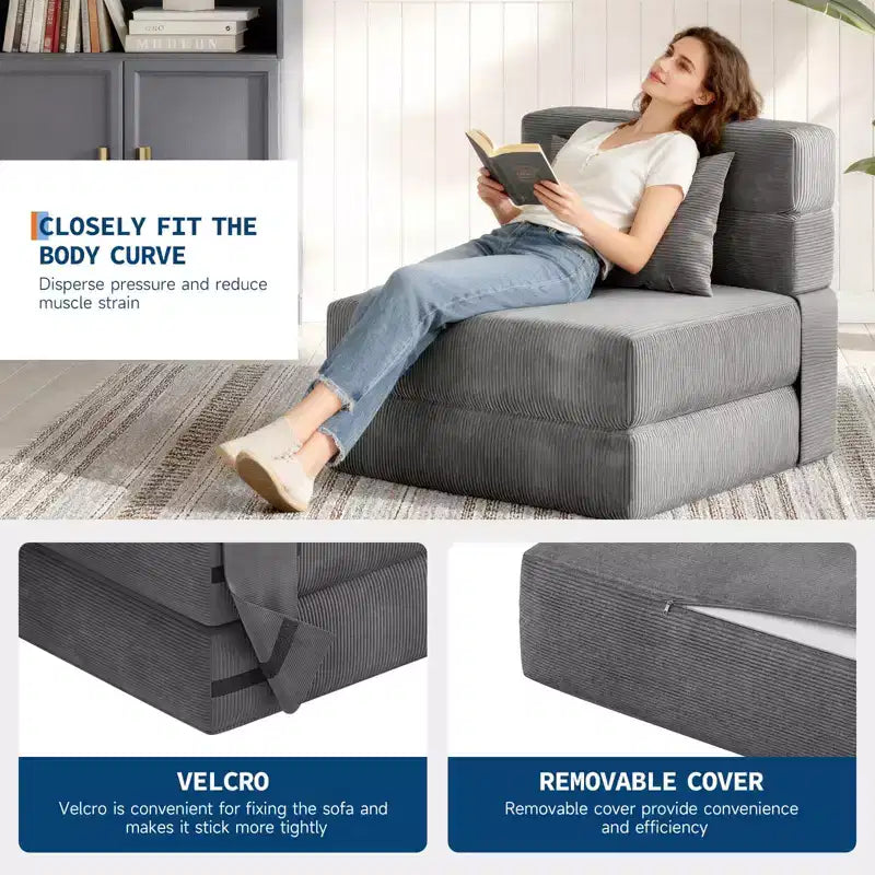 72 x 28 x 6 Inches Folding Sofa Bed Sleeper Chair, Convertible Futon Couch with Pillow, Single Size Foldable Mattress for Living Room, Dorm, Apartment