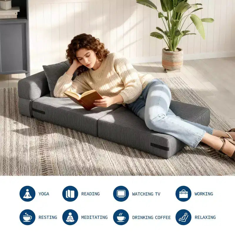 72 x 28 x 6 Inches Folding Sofa Bed Sleeper Chair, Convertible Futon Couch with Pillow, Single Size Foldable Mattress for Living Room, Dorm, Apartment