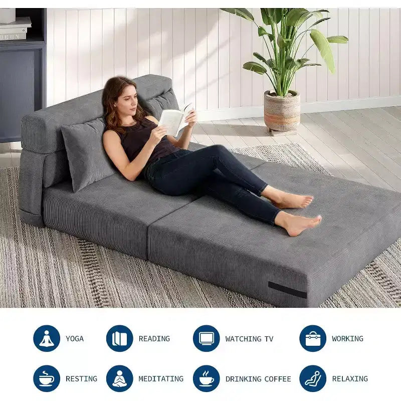 4-in-1 Folding Sofa Bed & Sleeper Chair, 76 Inches Convertible Fold Out Loveseat with Pillow, Tufted Floor Lounge for Living Room, Bedroom