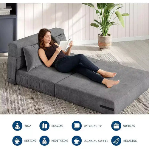 Sofá Cama y Sillón Plegable 4 en 1, Sofá Biplaza Convertible de 80 Pulgadas con Almohada, Tumbona de Suelo Tapizada para Sala de Estar, Dormitorio, Habitación de Huéspedes