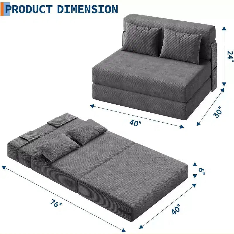 4-in-1 Folding Sofa Bed & Sleeper Chair, 80 Inches Convertible Fold Out Loveseat with Pillow, Tufted Floor Lounge for Living Room, Bedroom, Guest Room