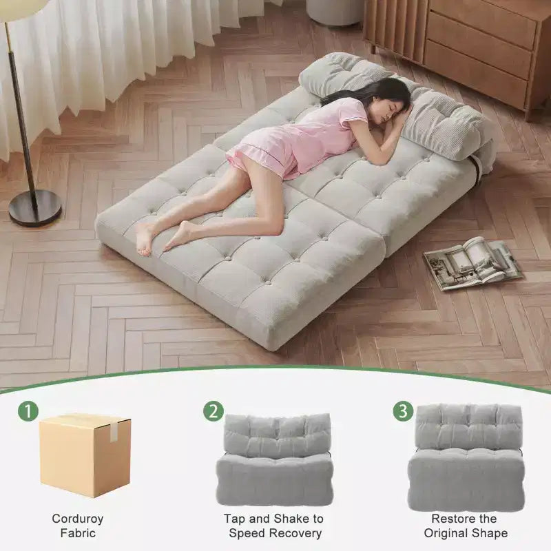 Folding Sofa Bed, Futon Sofa Bed, Floor Folding Couch for Living Room, Convertible Sleeper Chair with Pillow Foldable Mattress Back Suppor