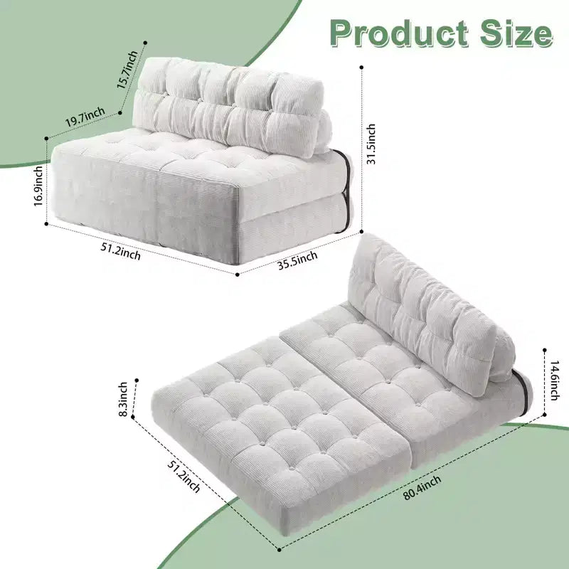 Folding Sofa Bed, Futon Sofa Bed, Floor Folding Couch for Living Room, Convertible Sleeper Chair with Pillow Foldable Mattress Back Suppor