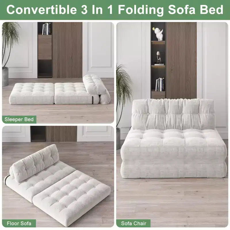 Folding Sofa Bed, Futon Sofa Bed, Floor Folding Couch for Living Room, Convertible Sleeper Chair with Pillow Foldable Mattress Back Suppor