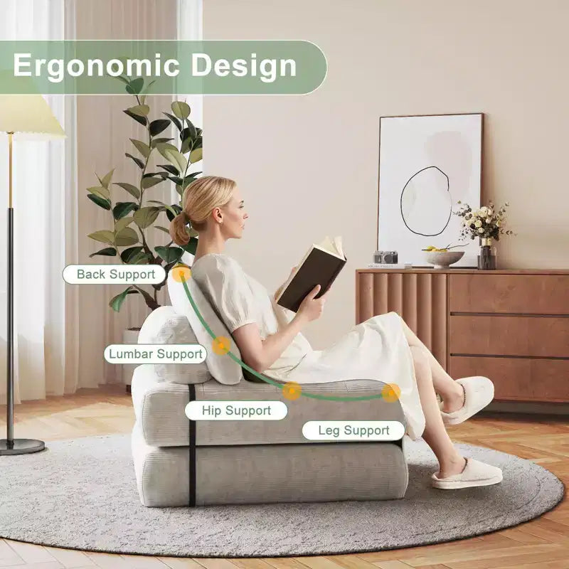 Folding Sofa Bed, Futon Sofa Bed, Floor Folding Couch for Living Room, Convertible Sleeper Chair with Pillow Foldable Mattress Back Suppor