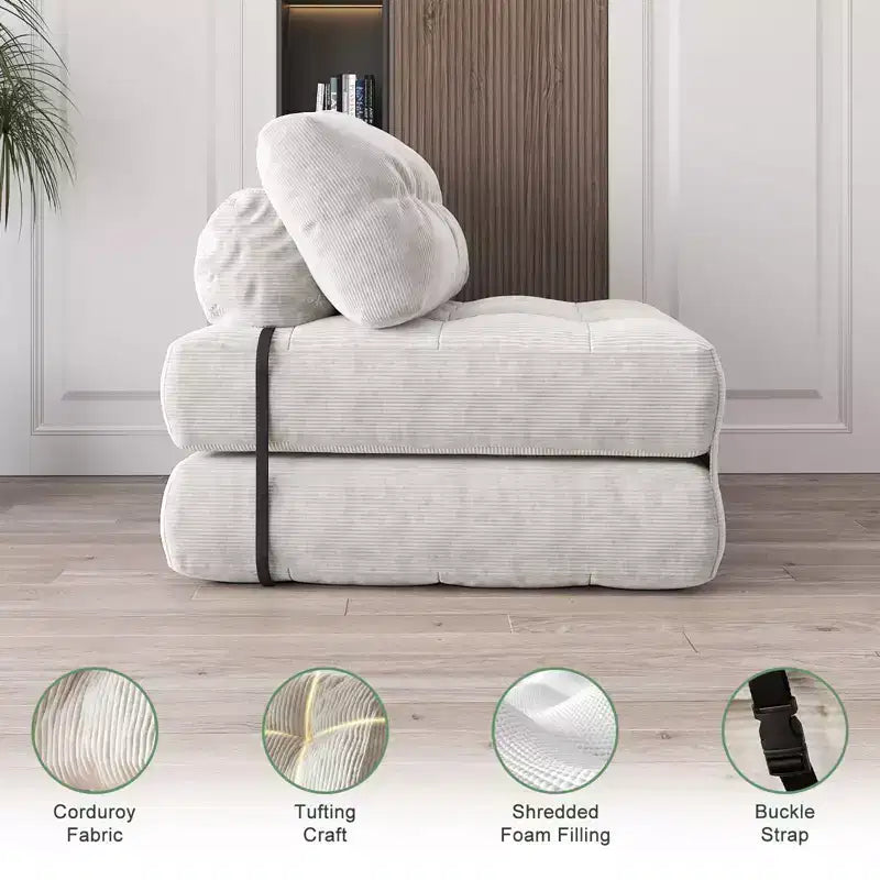 Folding Sofa Bed, Futon Sofa Bed, Floor Folding Couch for Living Room, Convertible Sleeper Chair with Pillow Foldable Mattress Back Suppor