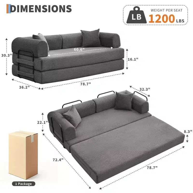 78'' Convertible Sleeper Sofa Bed,4 in 1 Corduroy Boneless Couch with Pillows,Folding Sectional Couch with Pull Out Bed,Floor Sofa Loveseat