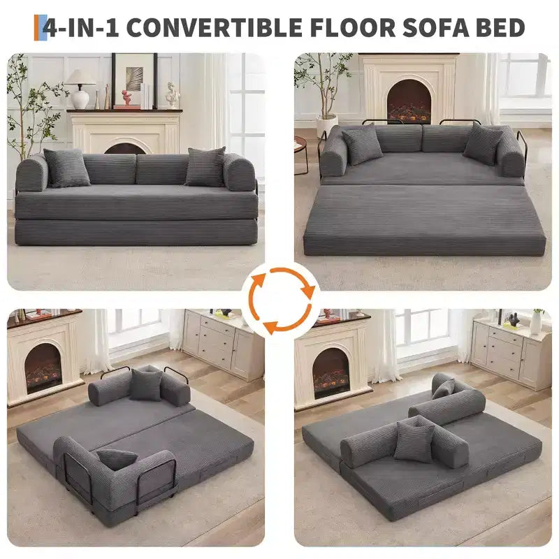 78'' Convertible Sleeper Sofa Bed,4 in 1 Corduroy Boneless Couch with Pillows,Folding Sectional Couch with Pull Out Bed,Floor Sofa Loveseat