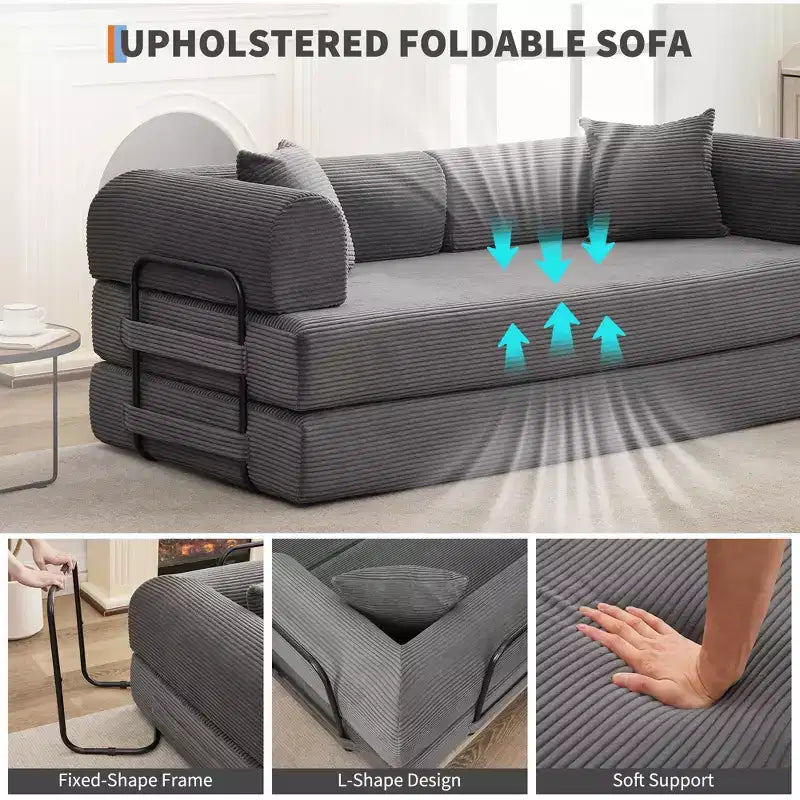 78'' Convertible Sleeper Sofa Bed,4 in 1 Corduroy Boneless Couch with Pillows,Folding Sectional Couch with Pull Out Bed,Floor Sofa Loveseat