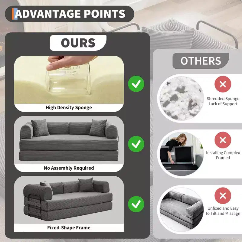 78'' Convertible Sleeper Sofa Bed,4 in 1 Corduroy Boneless Couch with Pillows,Folding Sectional Couch with Pull Out Bed,Floor Sofa Loveseat