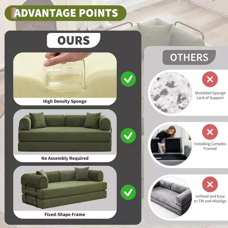 78'' Convertible Sleeper Sofa Bed,4 in 1 Corduroy Boneless Couch with Pillows,Folding Sectional Couch with Pull Out Bed,Floor Sofa Loveseat