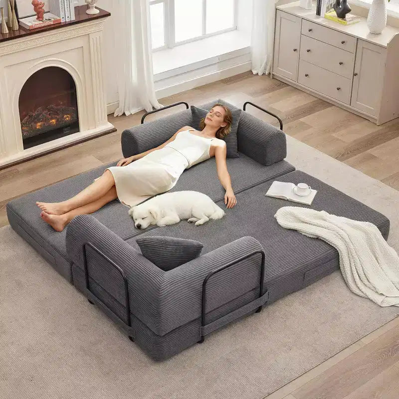 Sofá cama convertible de 78 pulgadas, sofá sin estructura de pana 4 en 1 con almohadas, sofá seccional plegable con cama extraíble, sofá biplaza de suelo