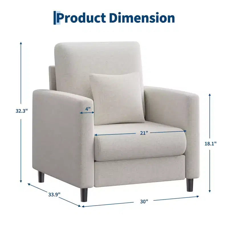 33.9 Sofa Accent Chair, Chenille Loveseat Reading Couch for Bedroom, Tool-Free Setup Living Room Accent Couch, Comfy Arm Chair for Living Room