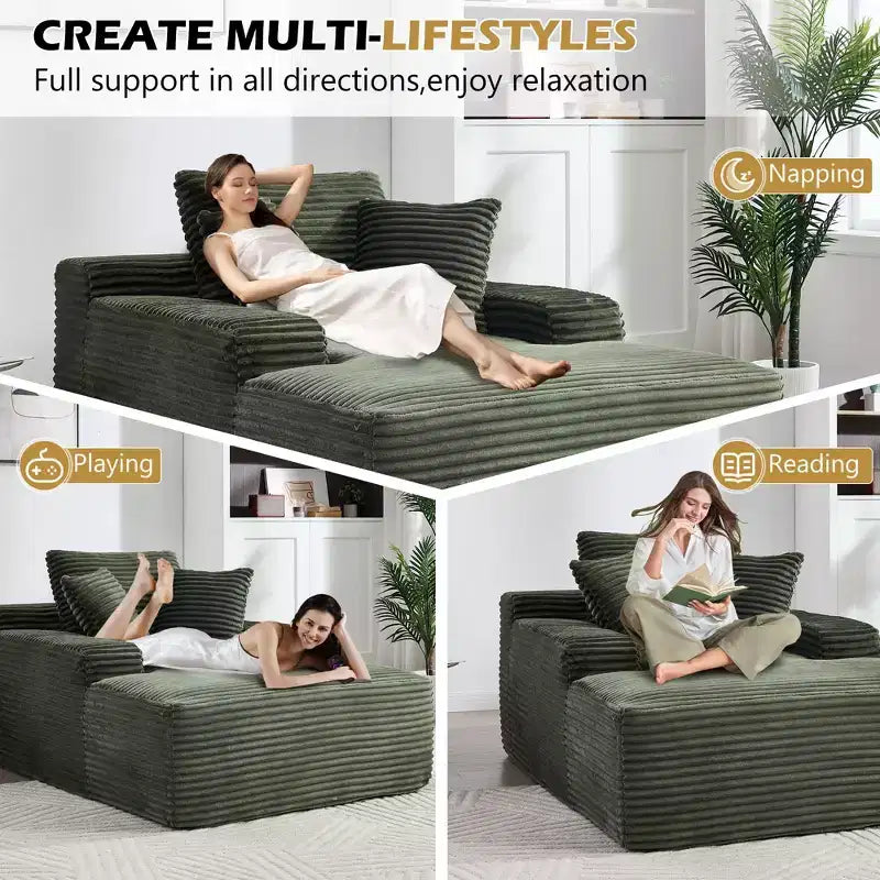 Okak Modern Oversized Velvet Floor Sofa Futon Couch with Soft Pillows,Comfy Lounge Sleeper Sofa for Living Room,Apartment