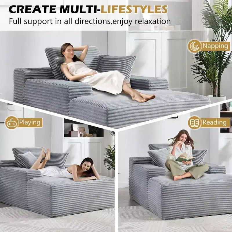 Okak Modern Oversized Velvet Floor Sofa Futon Couch with Soft Pillows,Comfy Lounge Sleeper Sofa for Living Room,Apartment