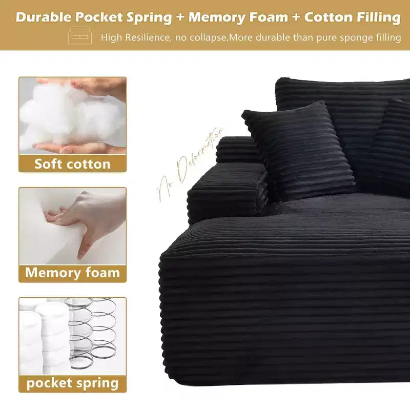 Okak Modern Oversized Velvet Floor Sofa Futon Couch with Soft Pillows,Comfy Lounge Sleeper Sofa for Living Room,Apartment