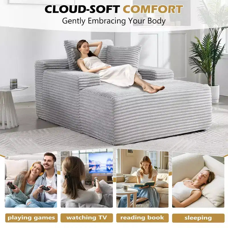 Okak Modern Oversized Velvet Floor Sofa Futon Couch with Soft Pillows,Comfy Lounge Sleeper Sofa for Living Room,Apartment
