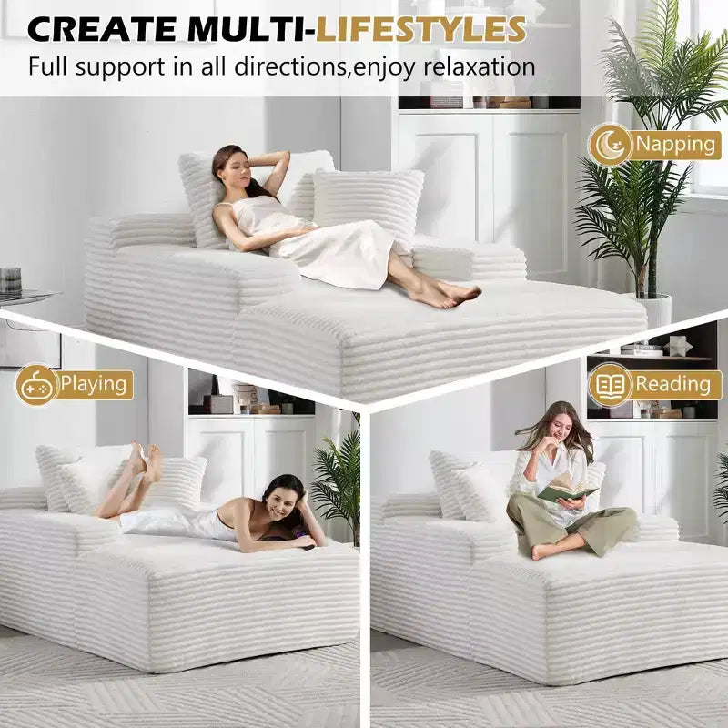 Okak Modern Oversized Velvet Floor Sofa Futon Couch with Soft Pillows,Comfy Lounge Sleeper Sofa for Living Room,Apartment