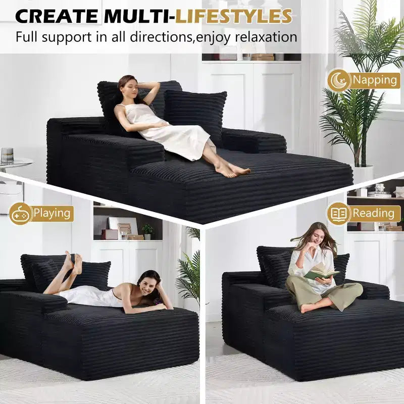 Okak Modern Oversized Velvet Floor Sofa Futon Couch with Soft Pillows,Comfy Lounge Sleeper Sofa for Living Room,Apartment