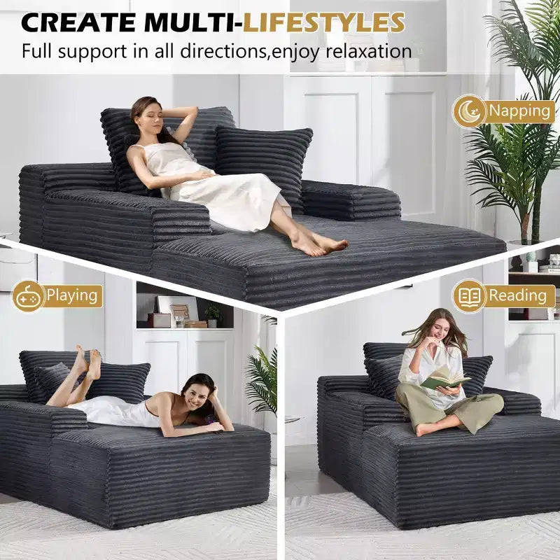 Okak Modern Oversized Velvet Floor Sofa Futon Couch with Soft Pillows,Comfy Lounge Sleeper Sofa for Living Room,Apartment