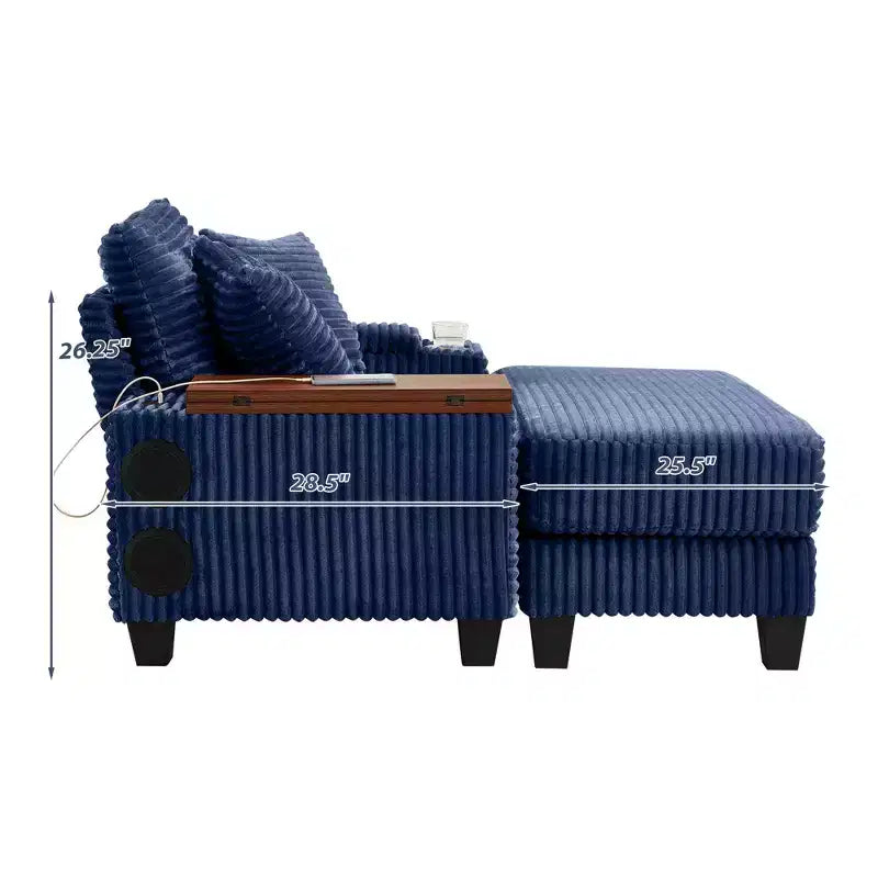 Okak Modern Oversized Sofa Futon Couch with Ottoman & Rotating Side Table,Comfy Sleeper Sofa Chair for Living Room,Apartment
