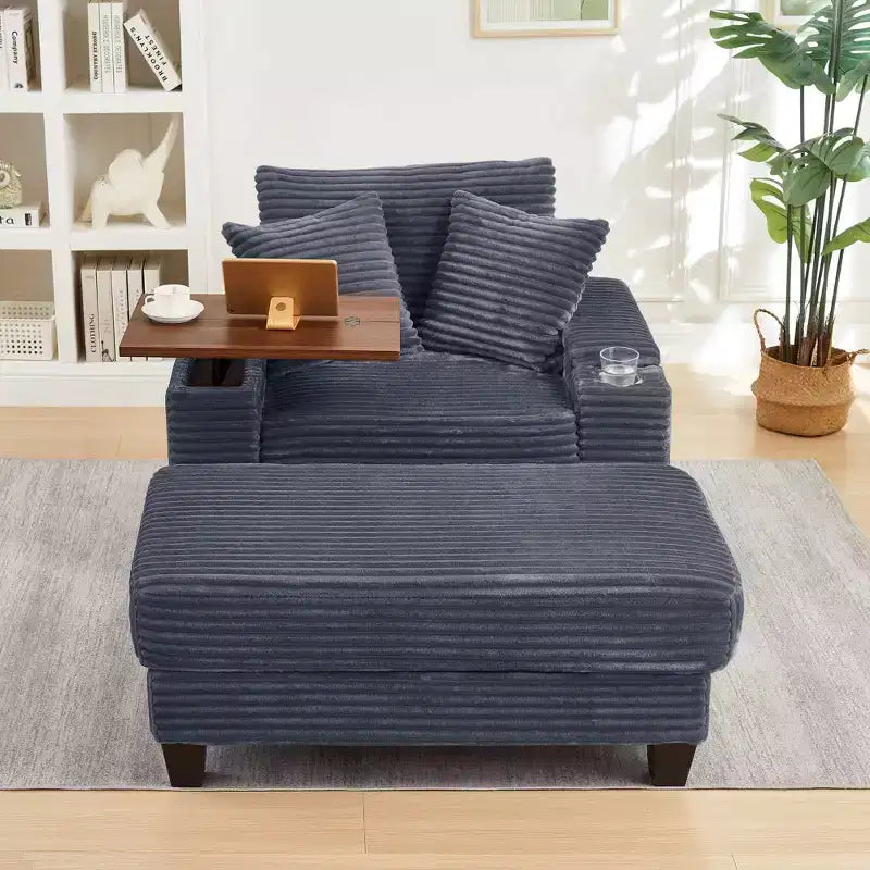 Okak Modern Oversized Sofa Futon Couch with Ottoman & Rotating Side Table,Comfy Sleeper Sofa Chair for Living Room,Apartment