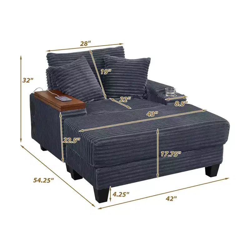 Okak Modern Oversized Sofa Futon Couch with Ottoman & Rotating Side Table,Comfy Sleeper Sofa Chair for Living Room,Apartment