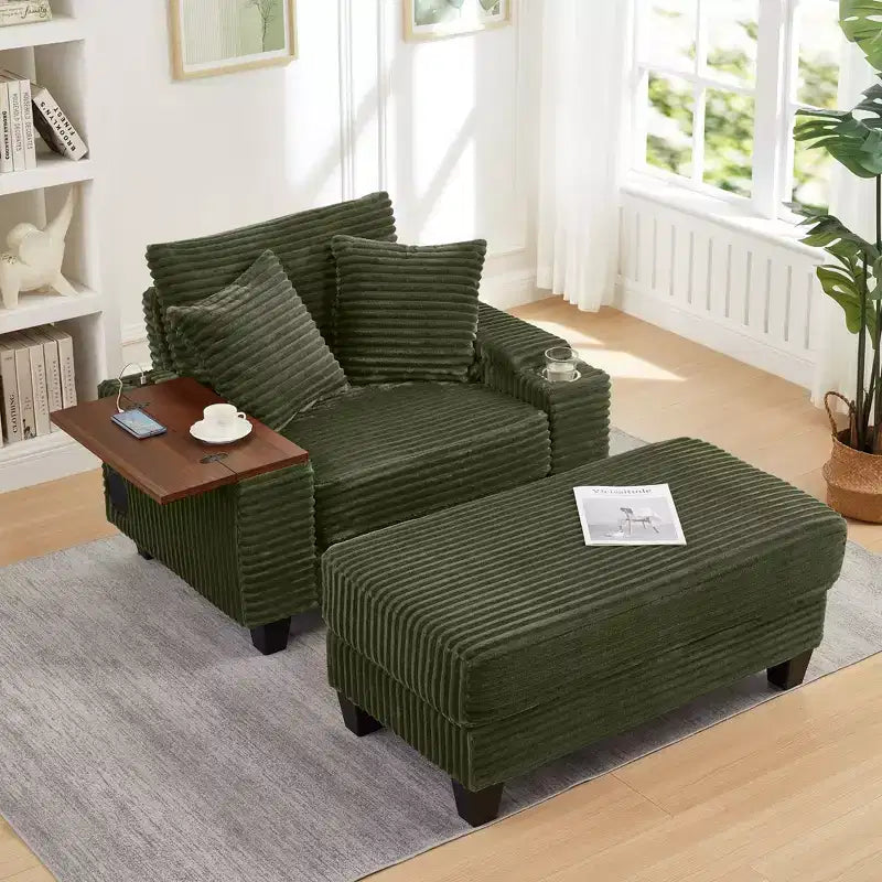 Okak Modern Oversized Sofa Futon Couch with Ottoman & Rotating Side Table,Comfy Sleeper Sofa Chair for Living Room,Apartment