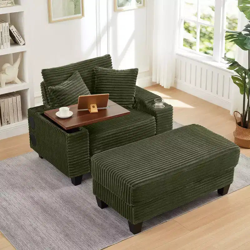 Okak Modern Oversized Sofa Futon Couch with Ottoman & Rotating Side Table,Comfy Sleeper Sofa Chair for Living Room,Apartment