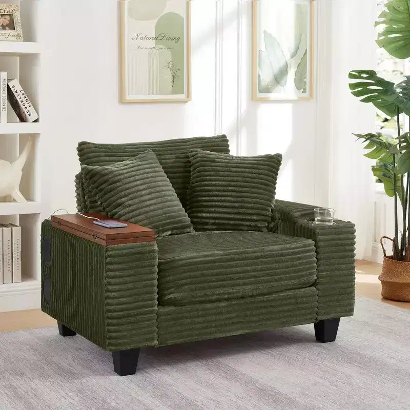 Okak Modern Oversized Sofa Futon Couch with Ottoman & Rotating Side Table,Comfy Sleeper Sofa Chair for Living Room,Apartment