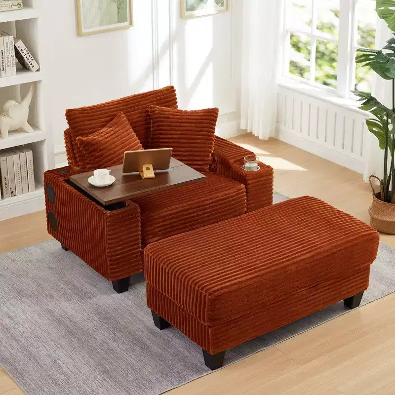 Okak Modern Oversized Sofa Futon Couch with Ottoman & Rotating Side Table,Comfy Sleeper Sofa Chair for Living Room,Apartment