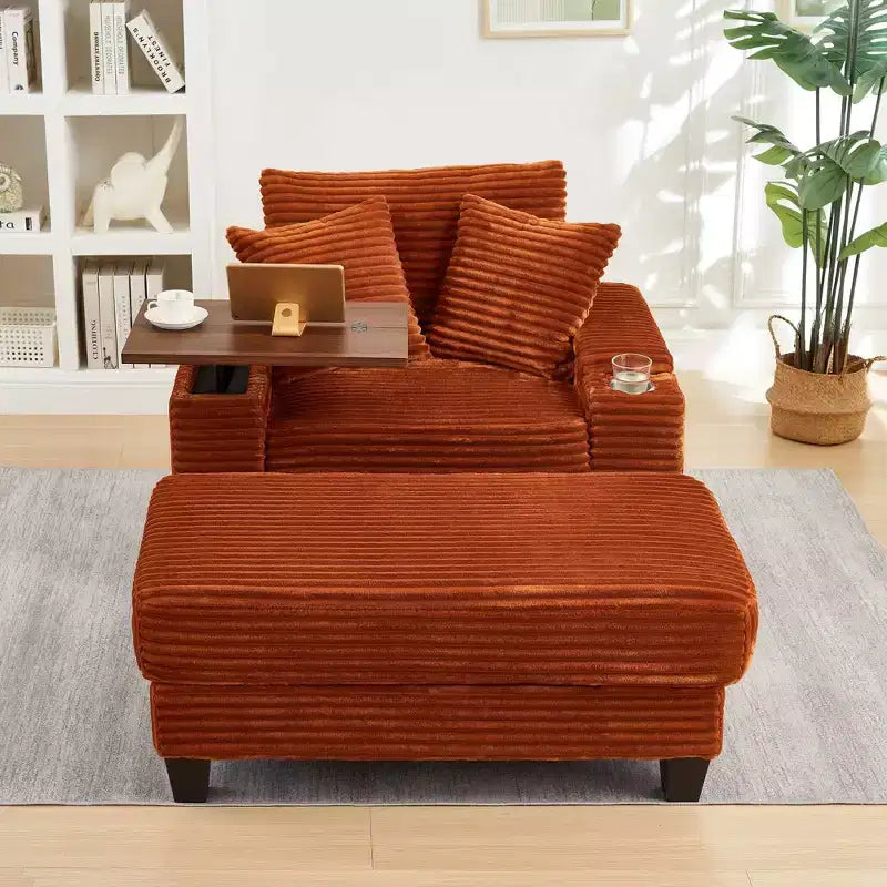 Okak Modern Oversized Sofa Futon Couch with Ottoman & Rotating Side Table,Comfy Sleeper Sofa Chair for Living Room,Apartment