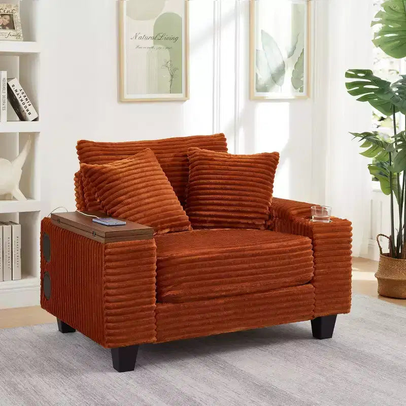 Okak Modern Oversized Sofa Futon Couch with Ottoman & Rotating Side Table,Comfy Sleeper Sofa Chair for Living Room,Apartment