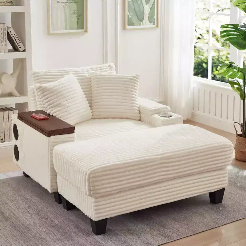 Okak Modern Oversized Sofa Futon Couch with Ottoman & Rotating Side Table,Comfy Sleeper Sofa Chair for Living Room,Apartment