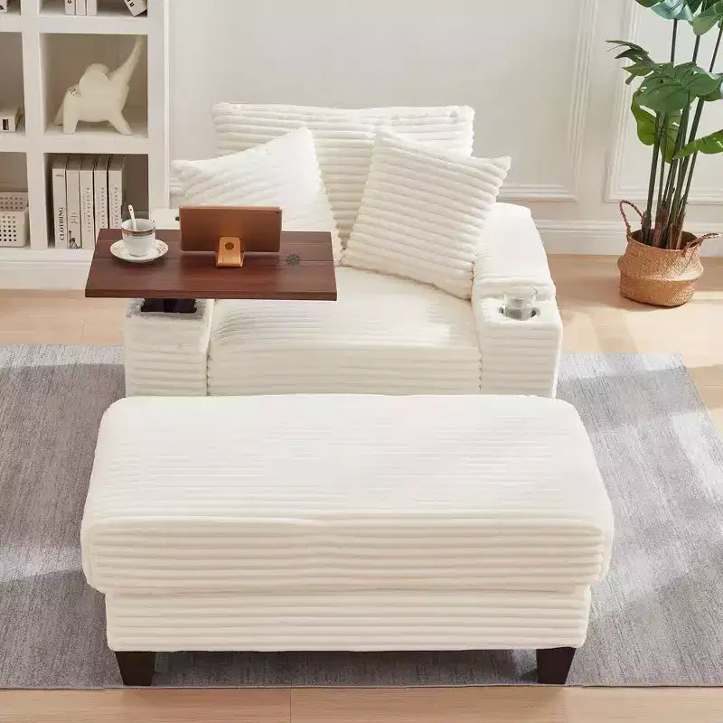 Okak Modern Oversized Sofa Futon Couch with Ottoman & Rotating Side Table,Comfy Sleeper Sofa Chair for Living Room,Apartment