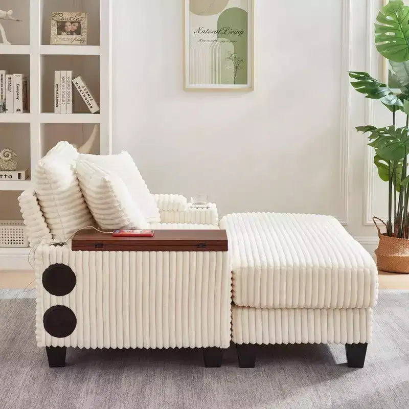 Okak Modern Oversized Sofa Futon Couch with Ottoman & Rotating Side Table,Comfy Sleeper Sofa Chair for Living Room,Apartment