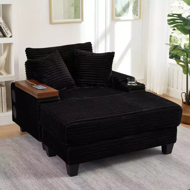 Okak Modern Oversized Sofa Futon Couch with Ottoman & Rotating Side Table,Comfy Sleeper Sofa Chair for Living Room,Apartment