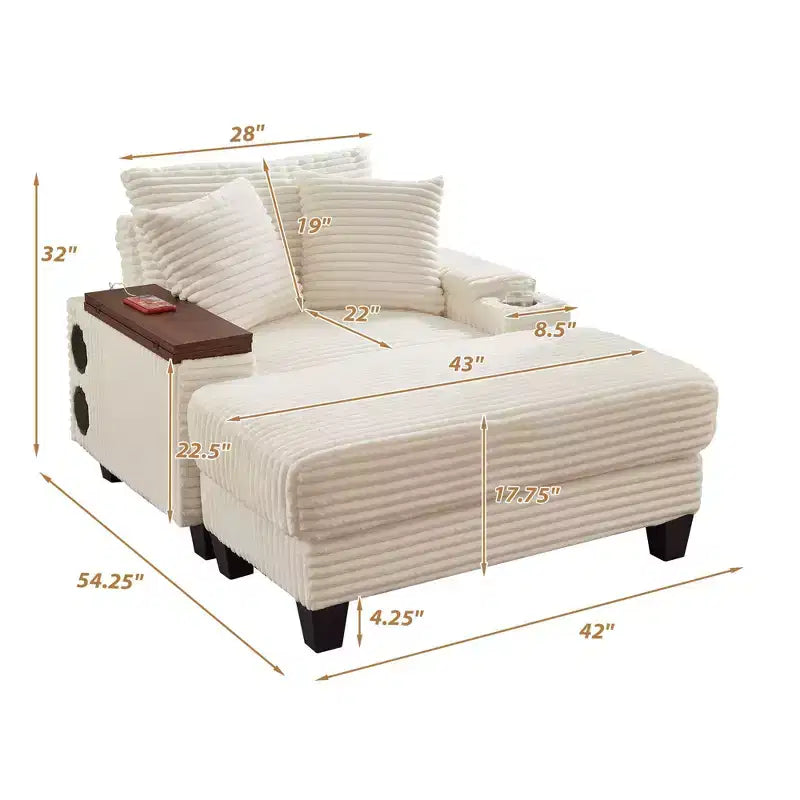 Okak Modern Oversized Sofa Futon Couch with Ottoman & Rotating Side Table,Comfy Sleeper Sofa Chair for Living Room,Apartment