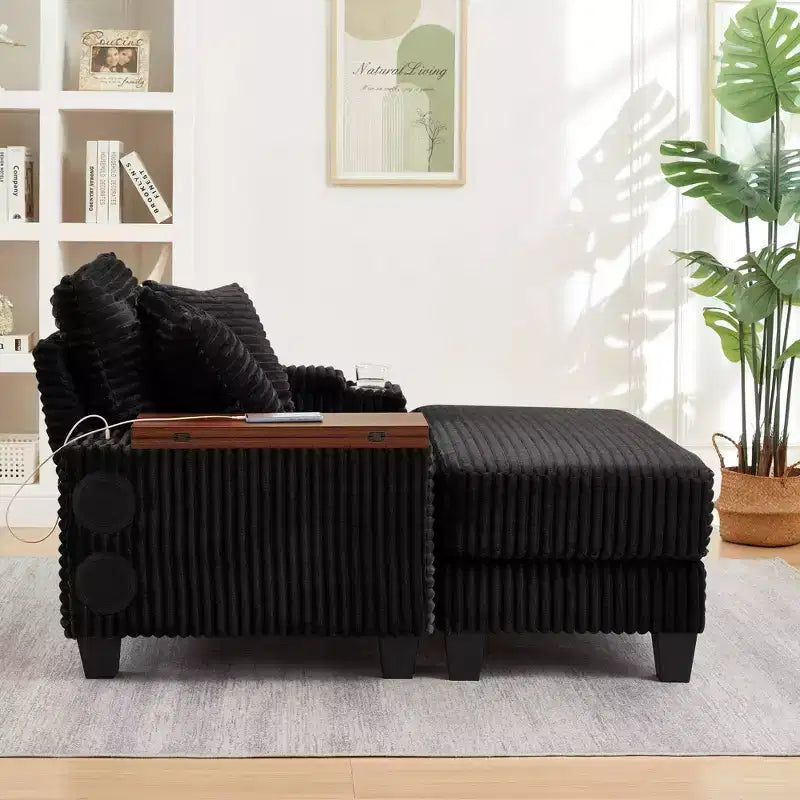 Okak Modern Oversized Sofa Futon Couch with Ottoman & Rotating Side Table,Comfy Sleeper Sofa Chair for Living Room,Apartment