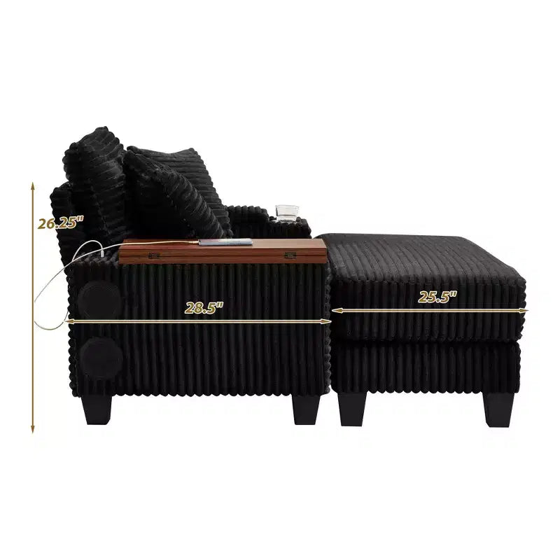 Okak Modern Oversized Sofa Futon Couch with Ottoman & Rotating Side Table,Comfy Sleeper Sofa Chair for Living Room,Apartment